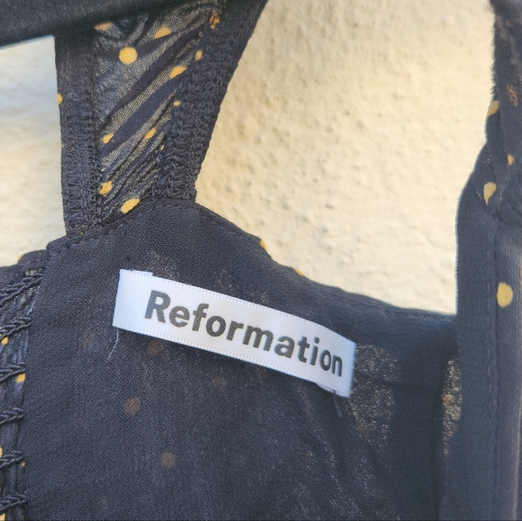 REFORMATION Jess Polka Dot Lace Front Mini Dress in Monti - Picture 6 of 10